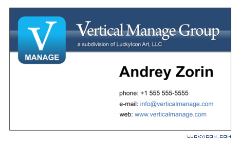 Business card for Vertical Manage Group